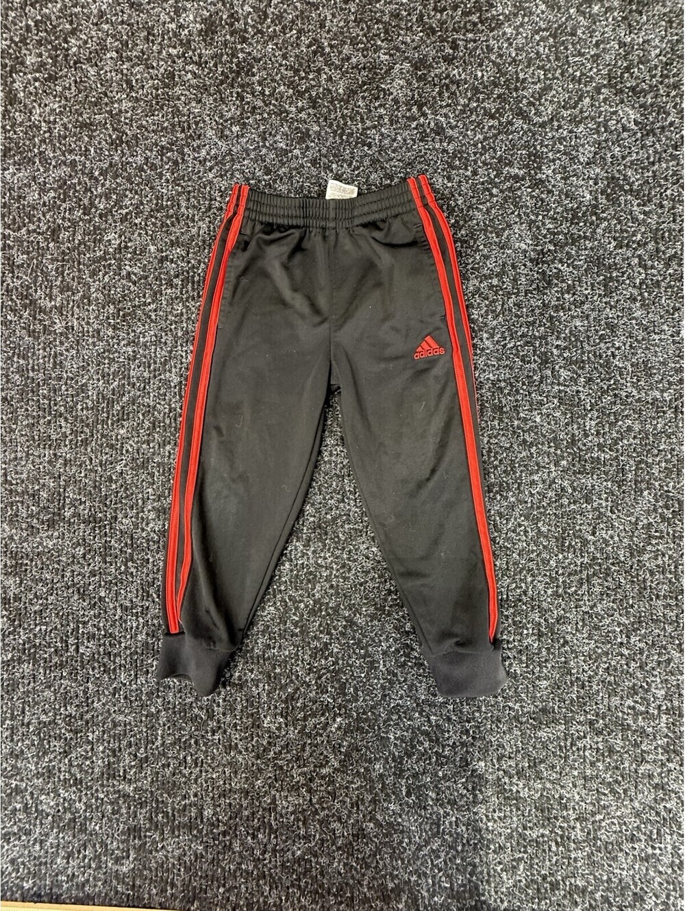 Adidas Kids Size 4 Black Red 3 Stripe Jogger Track Pants Athletic Soccer
